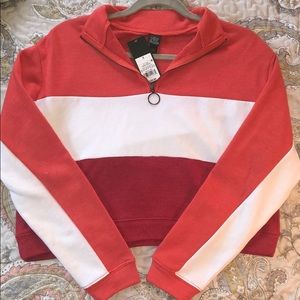 SMALL WILD FABLE ORANGE CROP TOP SWEATER RED WHITE